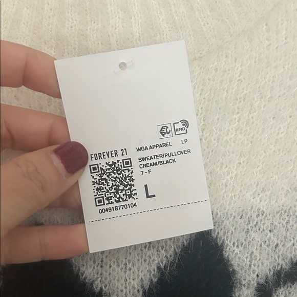 NWT Forever 21xHello Kitty & Friends Badtz-Maru Fuzzy Knit Sweater Cream Size L - Picture 9 of 12